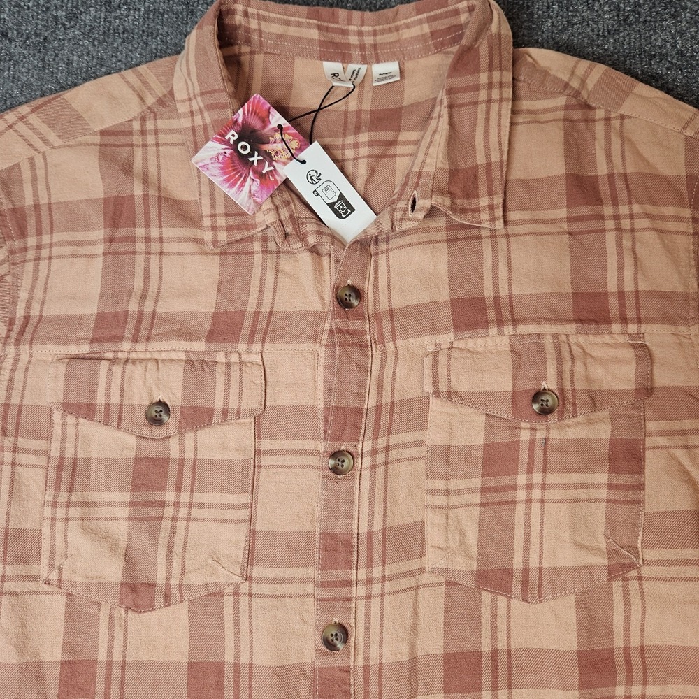 NWT Roxy Let It Go Flannel Shirt Size XL Peachy Orange Coastal Casual Beachy